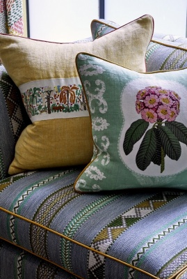 Kit Kemp Woven Ribbon Fabric in Aqua